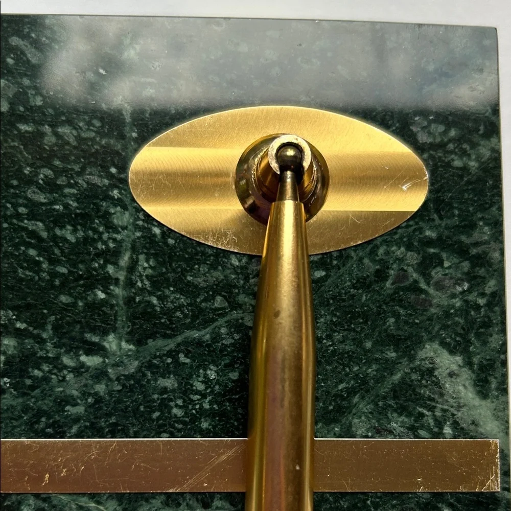 MCM 1960’s Gold Pen Stand Dark Green Marble Dual pen holder Vtg Condition no pen